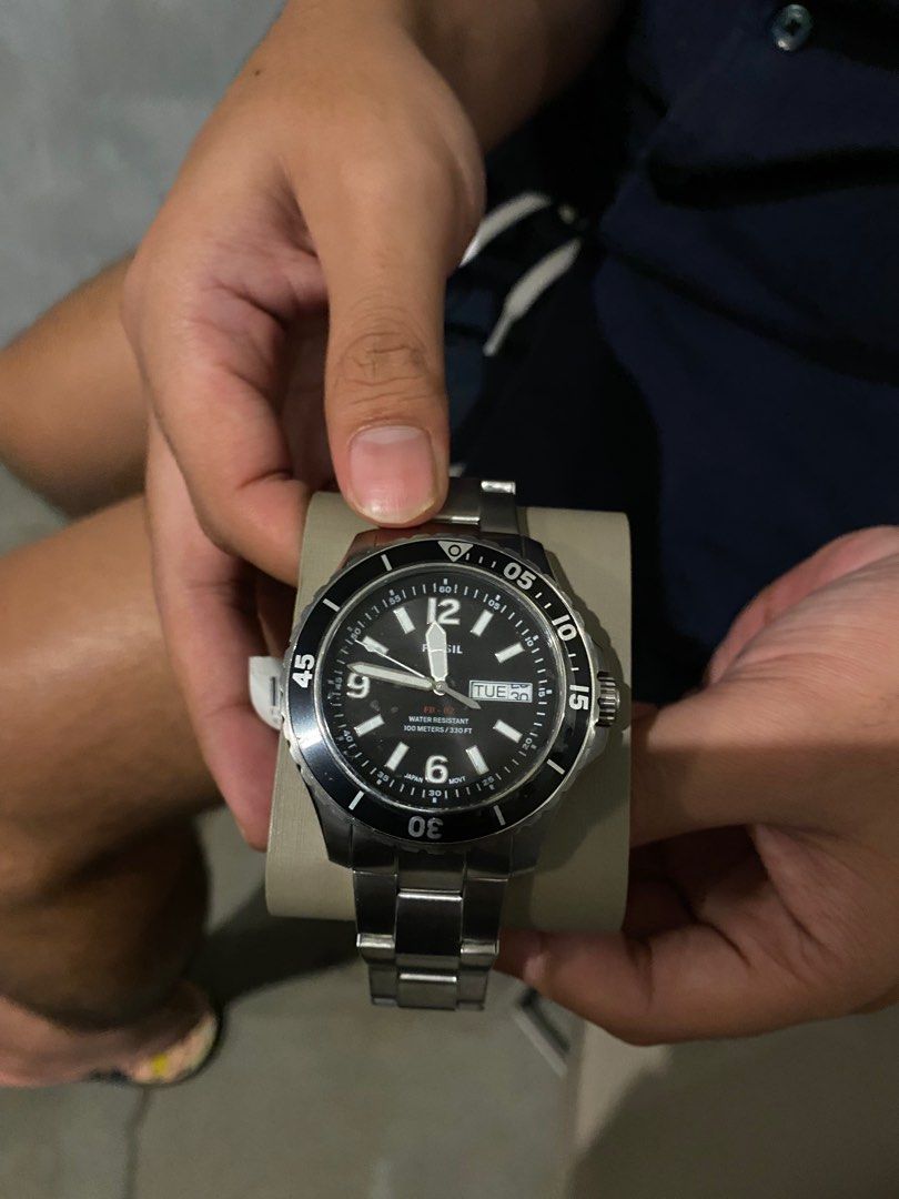 FS5687 Men Black Dial Stainless Steel Strap Fossil Watch Fesyen