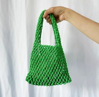 green hand woven hand bag