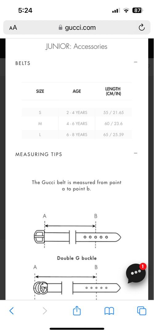Gucci kids belt sizing clearance