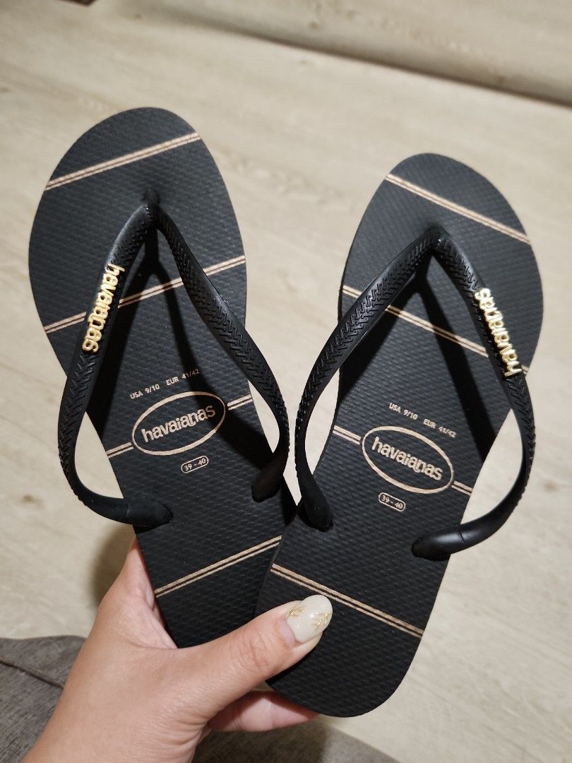 Havaianas Slim Logo Metallic Fine Lines Sandal in Black Women s