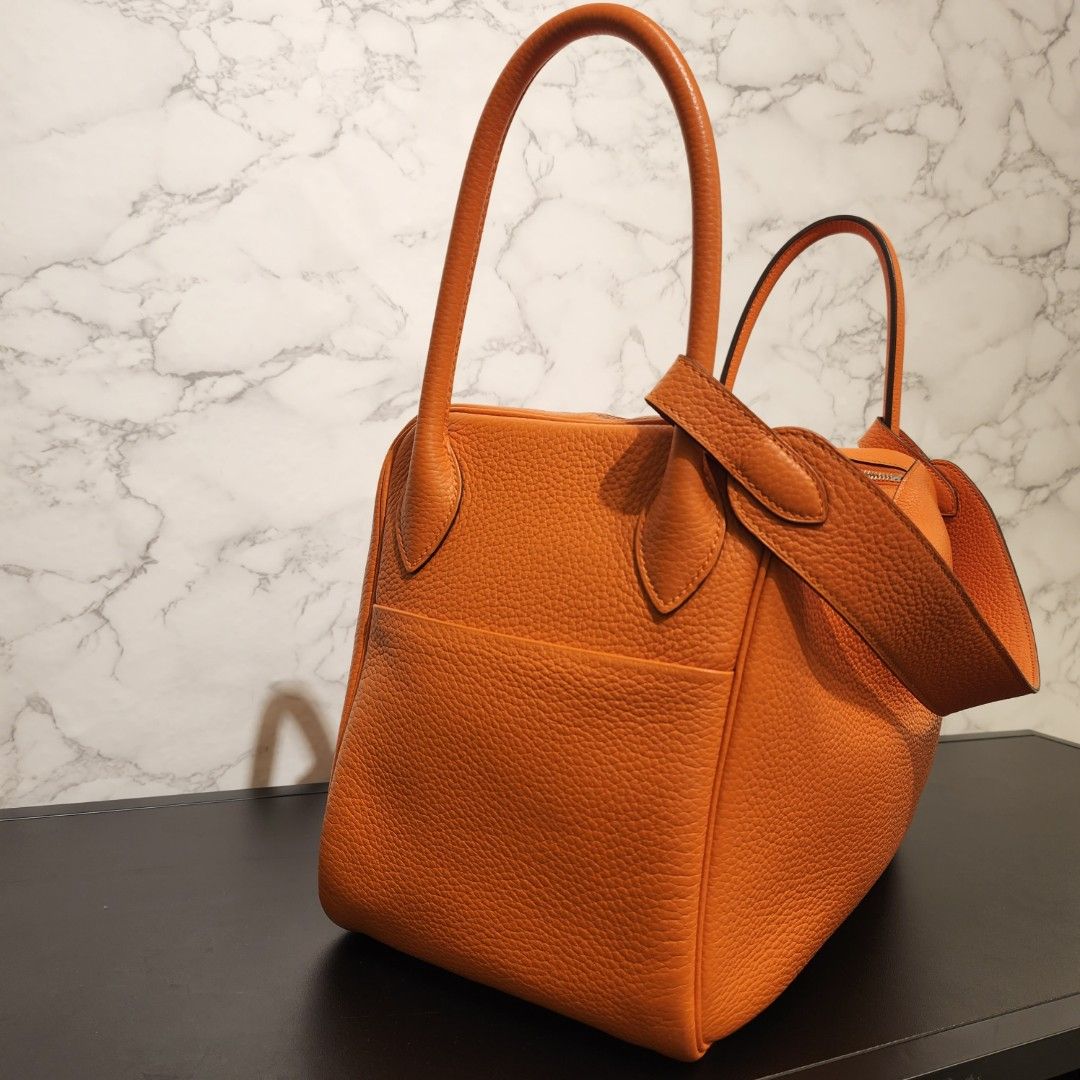 Hermes PHW Lindy 34 2 Way Shoulder Hanbdag Taurillon Clemence Leather  Orange