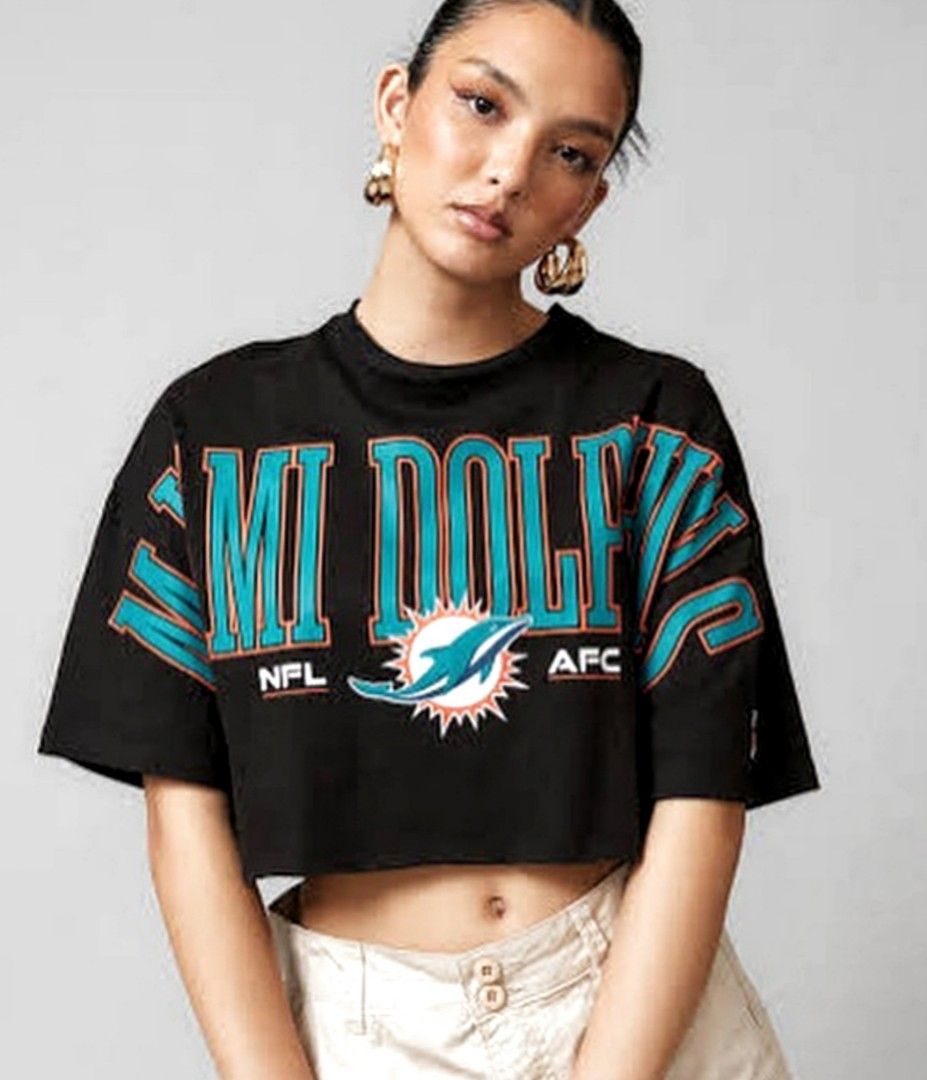 Miami Dolphins UNISEX New Crewneck or VNeck Rhinestone Tshirt for Women Sm  -3X