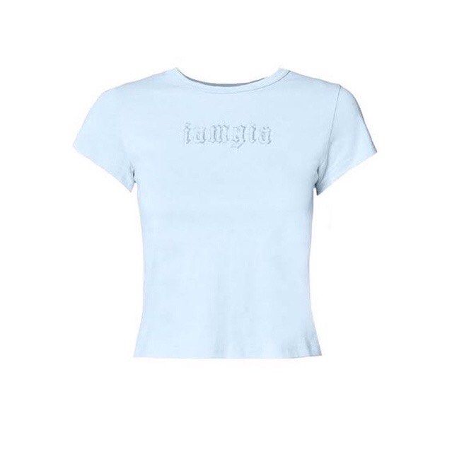 iamgia Cleo Light Blue Logo Baby Tee Shirt Crop Top, Women's Fashion ...