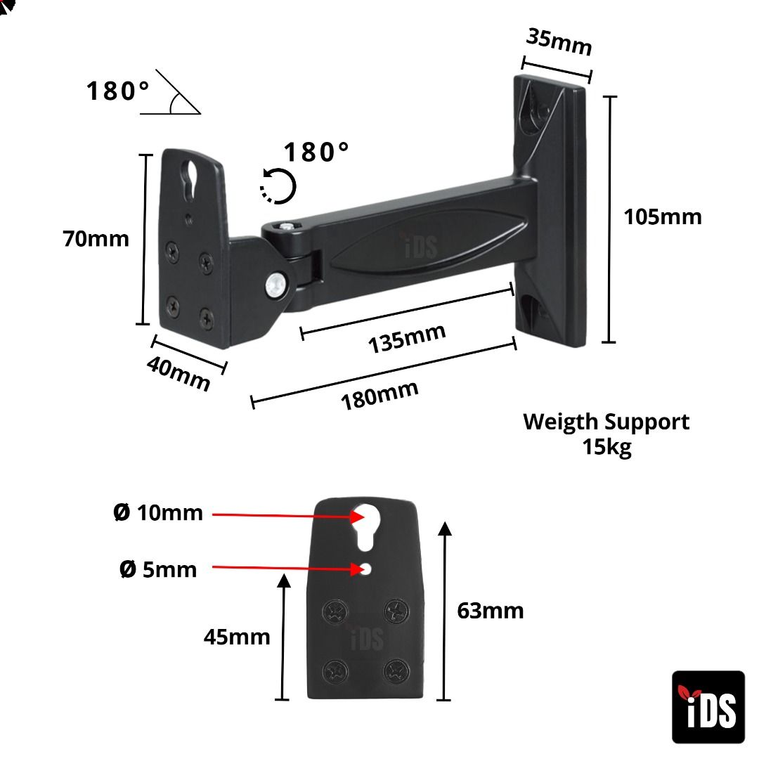 RICOO Universal Speaker Wall Ount, LH038-B, Preiu Adjustable Swivel