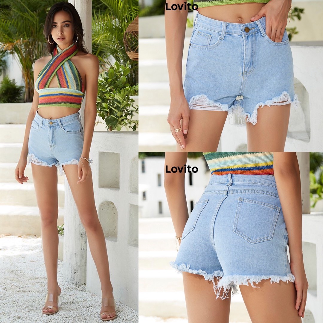 JIUKE High Waisted Capris Jeans Women Casual Summer Jean Shorts Skinny  Stretch Slim Fit Denim Shorts 