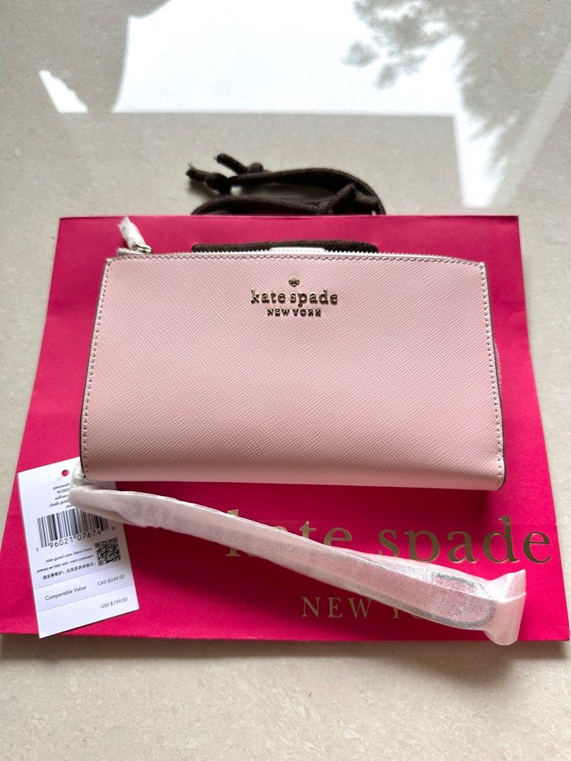 Kate Spade New York Staci Dual Zip Around Saffiano Leather Crossbody Bag  Purse Handbag (Light Rosebud), Chalk Pink