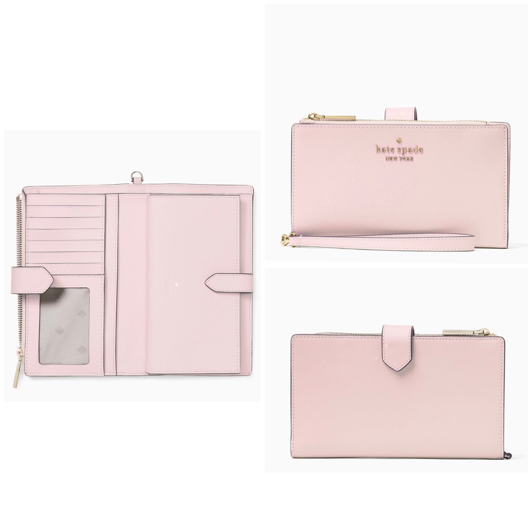 Kate Spade New York Staci Dual Zip Around Saffiano Leather Crossbody Bag  Purse Handbag (Light Rosebud), Chalk Pink: Handbags