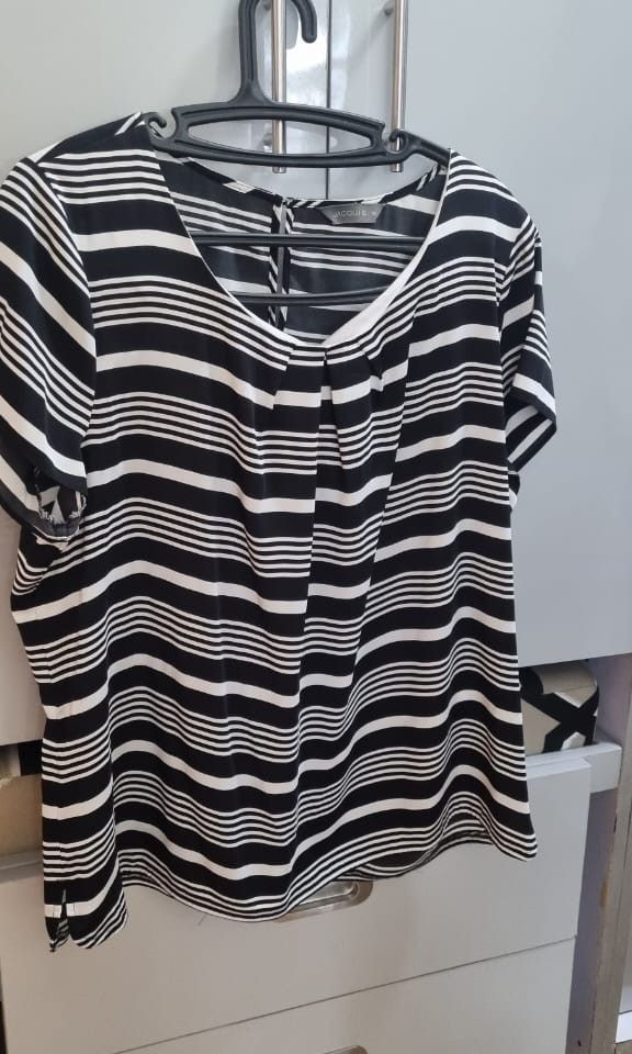 Jacqui E from australia top (Category: Blouses) located in Taguig. Submitted by rochev (Listing ID 1225177070, Image 2). Description: In great condition, office wear look Australia's loved brand Jacqui E. Minor snag on the top left which is barely noticeable because of the stripes style. Silky fabric..