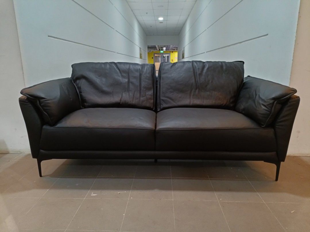 KENRA 3 Seater Sofa in BLACK GENUINE LEATHER, Furniture & Home Living, Furniture, Sofas on Carousell
