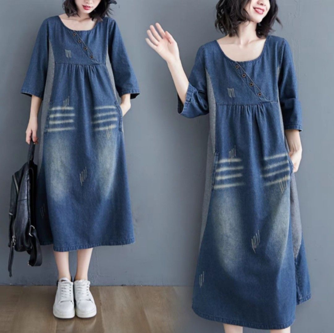 plus size denim dress fashion korean maxi denim dress