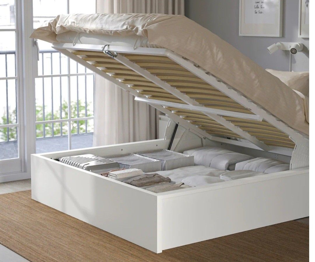 Malm Queen size Ottoman bed frame with storage, Furniture & Home Living