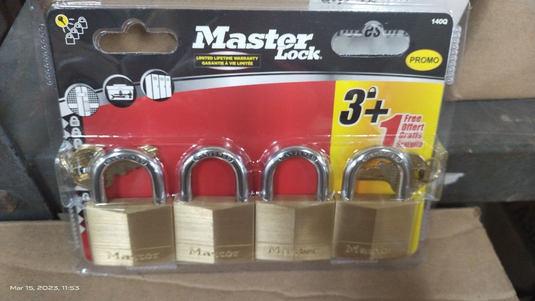 Master padlock master solid brass body padlock keyed alike #140Q 40mm (Category: Locks, Doors & Gates) located in Manila. Submitted by bernaatit (Listing ID 1225181733, Image 3). Description: Also offer other sizes #120Q 20mm 4pcs/set #130Q 30mm 4pcs/set also offer other products of Yale Master Stanley Tramontina Picus Japan Shell USA Sata Tools Arrow staple and others message me for your orders and inquiries meet up or ship via lalamove or jrs o