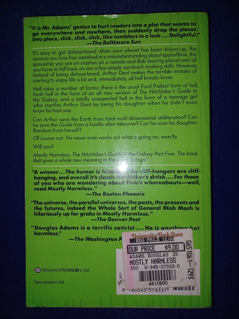 Mostly Harmless by Douglas Adams (Category: Storybooks) located in Quezon City. Submitted by jeffdeclutter (Listing ID 1225208757, Image 2). Description: Paperback Delivery By LBC/Grab/Lalamove/GogoExpress Payment by GCash or BPI.