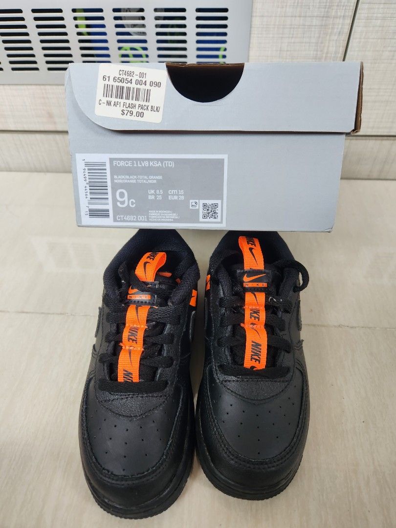 Nike Air Force 1 Black/Orange, Babies & Kids, Babies & Kids Fashion on  Carousell