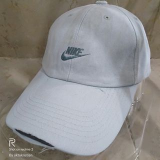 Nike Vintage Small Logo Biru Abu Muda Cap Topi Katun outdoor bekas original