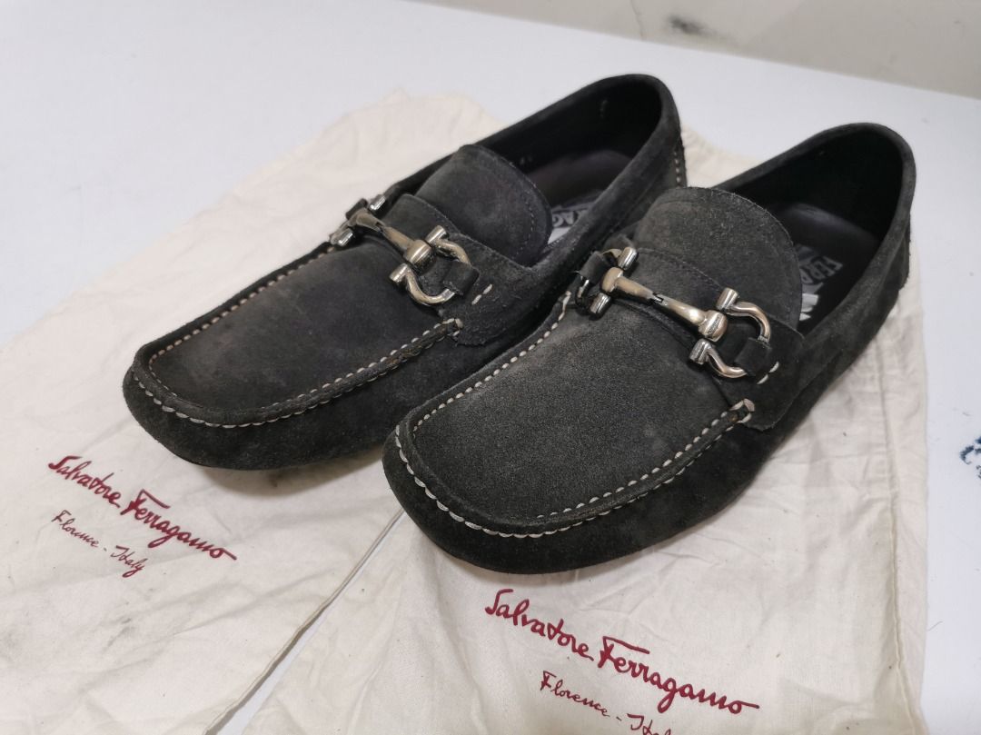 Salvatore Ferragamo Black Calf Leather Moccasins Loafers Men's Shoes