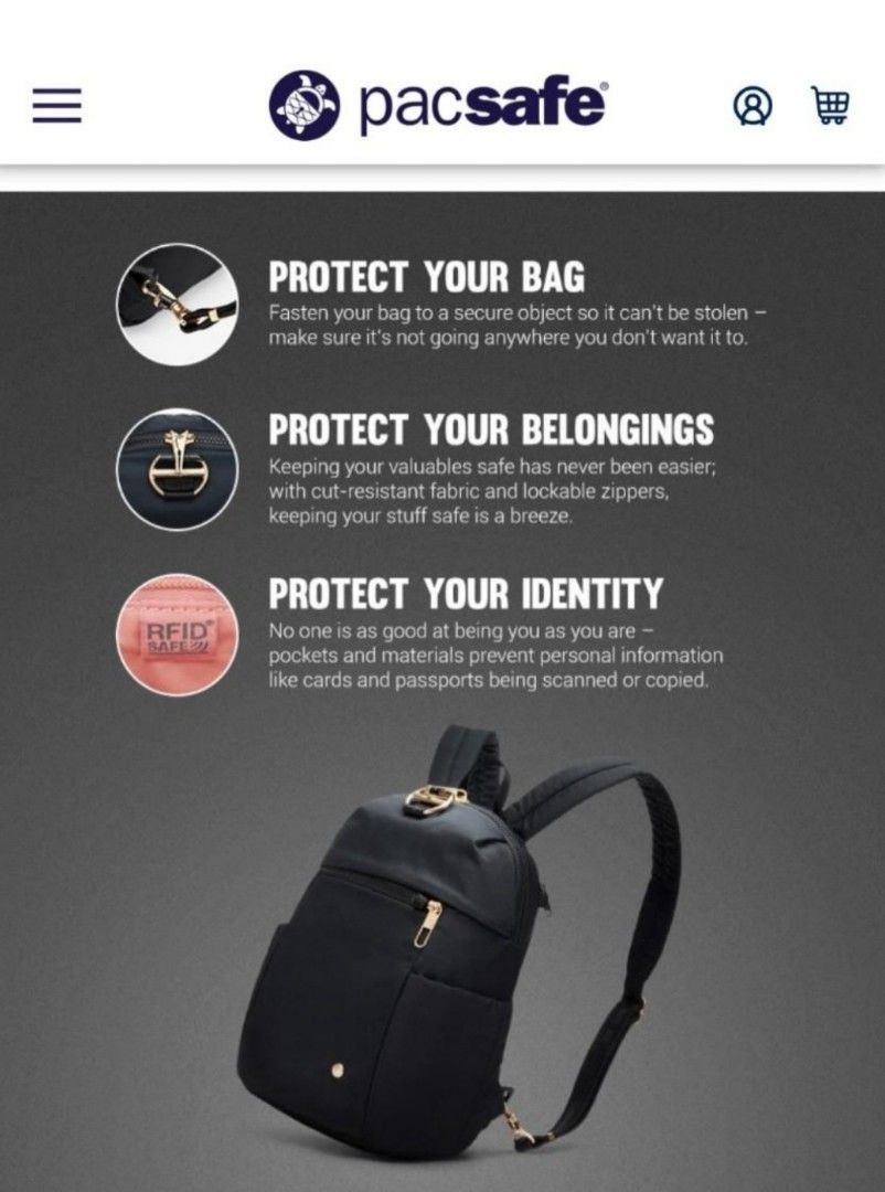 Pacsafe Bag pack, Women's Fashion, Bags & Wallets, Backpacks on Carousell