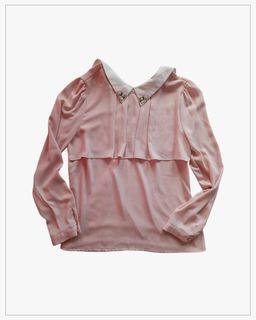 Peach sheer blouse with pearls accent HQ M-L