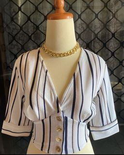 Preloved crop blouse stripe velvet