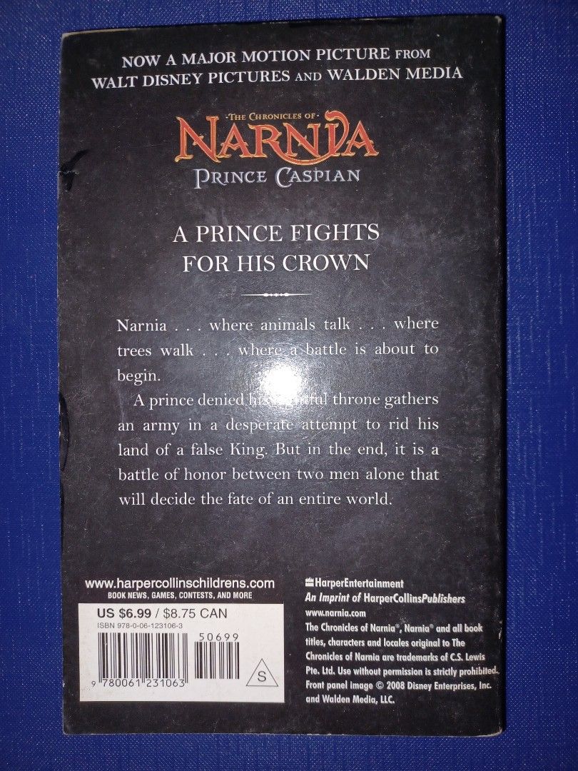 Prince Caspian by C.S. Lewis (Category: Storybooks) located in Quezon City. Submitted by jeffdeclutter (Listing ID 1225212849, Image 2). Description: Paperback Delivery By LBC/Grab/Lalamove/JTExpress Payment by GCash or BPI.