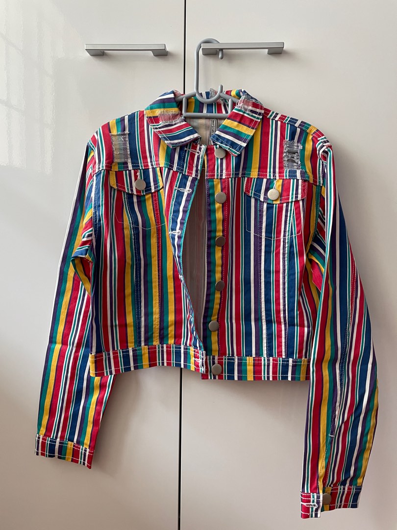 Rainbow Denim Jacket, Women's Fashion, Coats, Jackets and Outerwear on ...