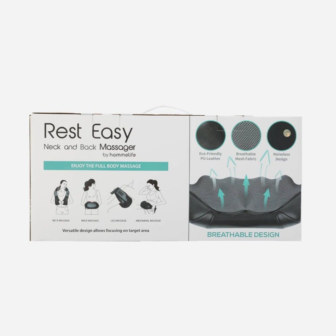 Rest Easy Neck and Pillow Massager - Black (Category: Massage Devices) located in Quezon City. Submitted by jpiie12 (Listing ID 1225253872, Image 3). Description: PAYMENT FIRST BASIS Product Detail Literally sit back and relax thanks to this electric pillow massager. Synthetic leather and mesh material Electric 3D kneading massage pillow For shoulder, legs, and body Advanced heating function Relieves muscle tightness and pain Measurements: 115 x 