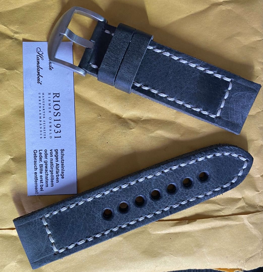 Rios1931 18mm Genuine Leather Watch Strap – Handmade In Germany, Vintage Military Style (Black/Brown/Grey)