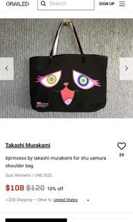 Takashi Murakami x Shu Uemura Collaboration Flower Tote Bag Kaikai Kiki  Black