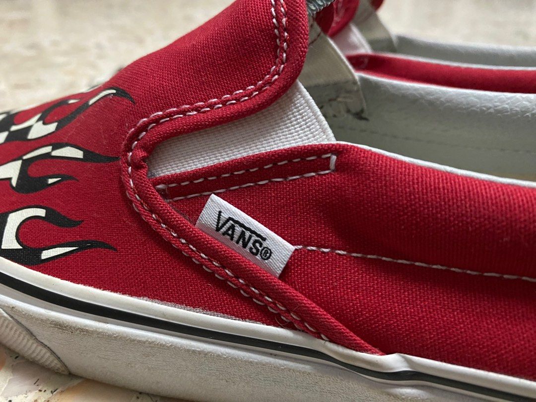 Vans red outlet flame checkerboard