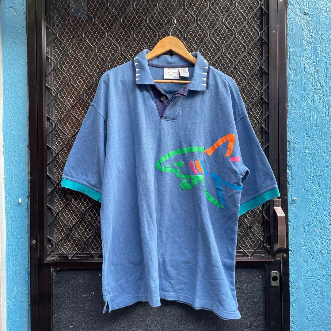 Vintage 90s Greg Norman Big Shark Large Polo Shirt Wrap Around