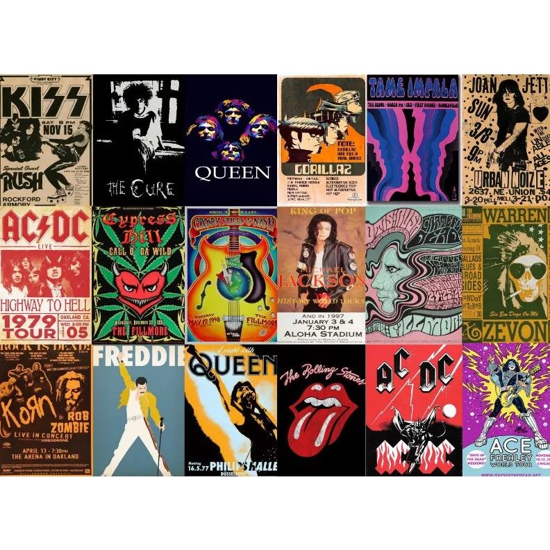 20 Vintage Concert Poster, Retro Band Poster , Classic Rock Posters,  Vintage Music Posters, Aesthetic Wall Collage Kit