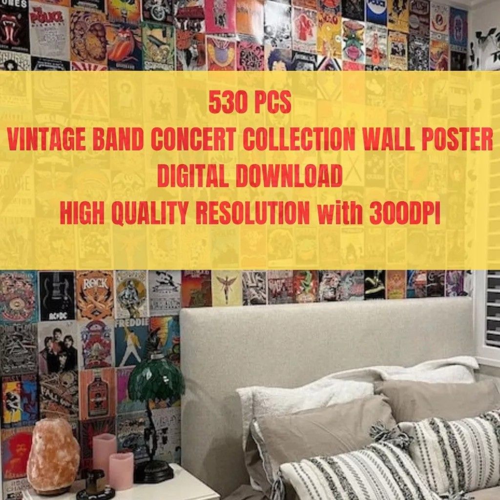 20 Vintage Concert Poster, Retro Band Poster , Classic Rock Posters,  Vintage Music Posters, Aesthetic Wall Collage Kit