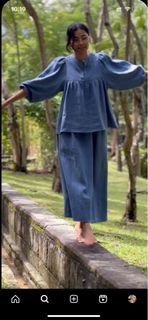 WHIMSIGIRL Good Time Linen Skirt in Dusty Blue