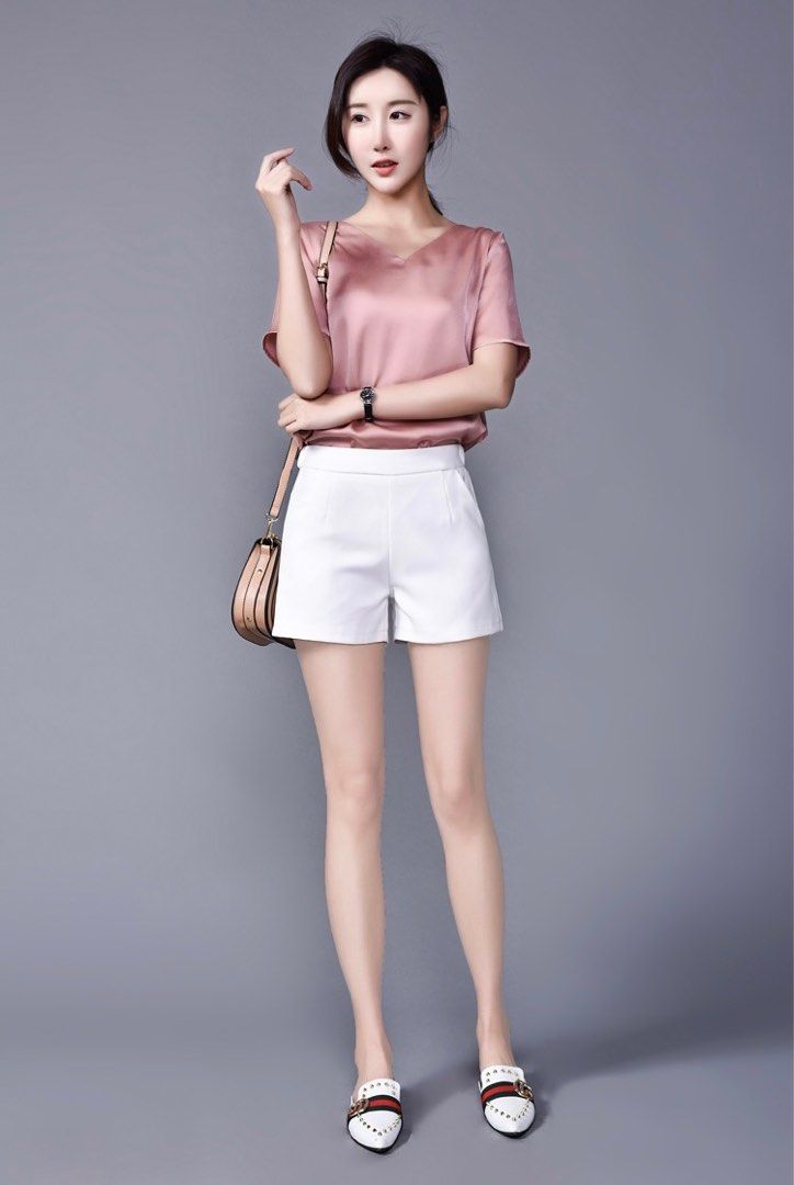 White chiffon shorts sale