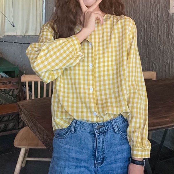 Yellow plaid blouse clearance