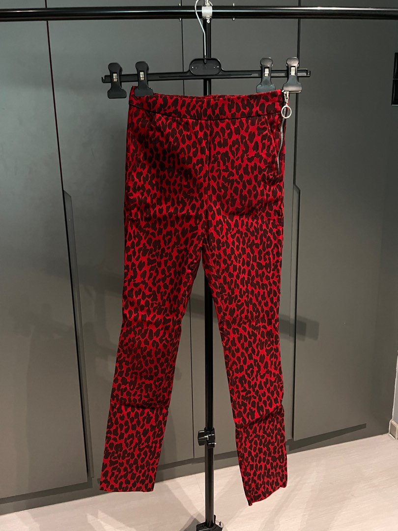 Zara red best sale leopard pants