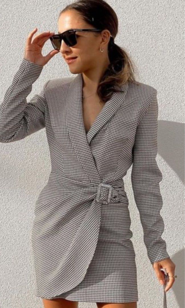zara grey blazer dress Zara Bloggers Favorites Structured Blazer Dress