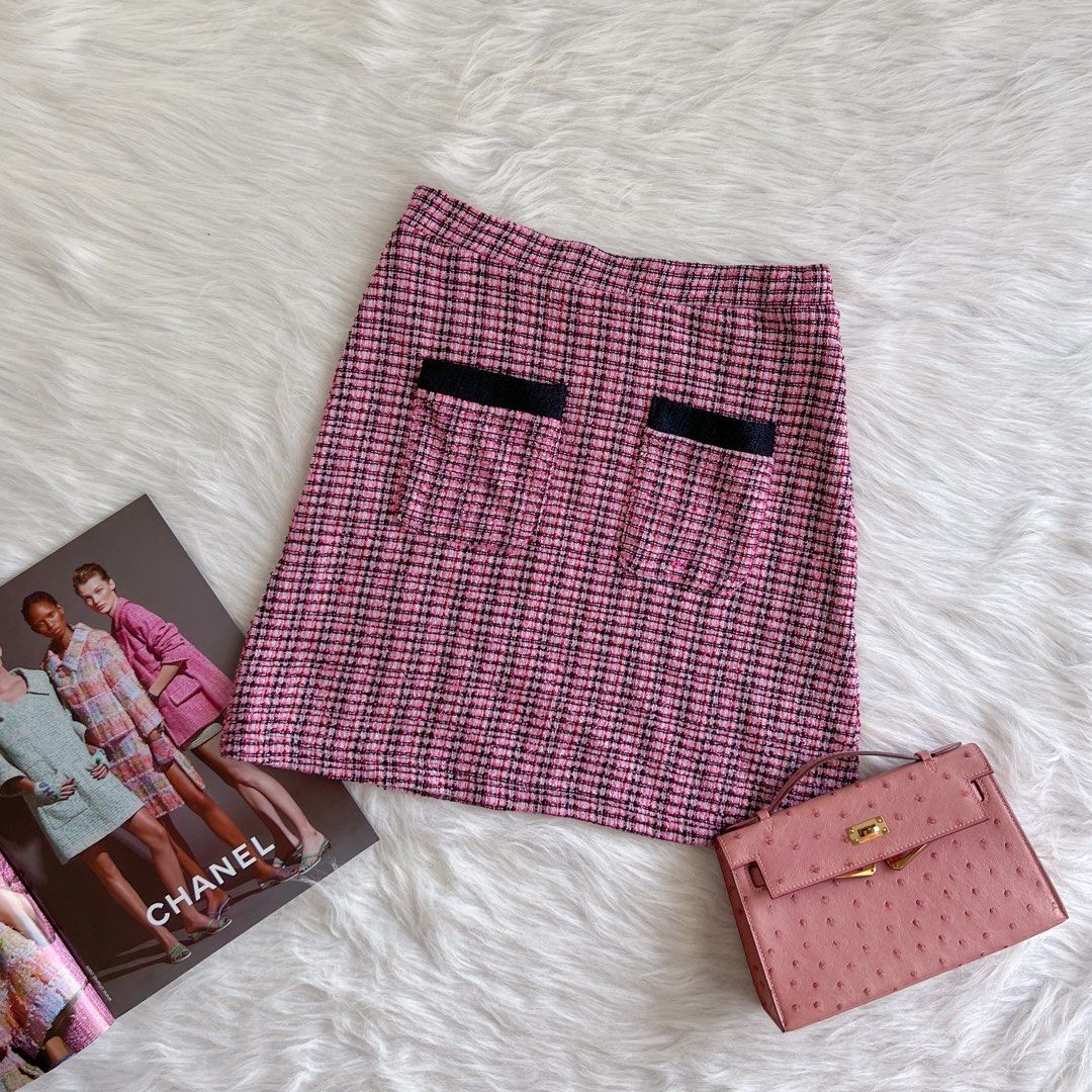 Pink tweed skirt zara top