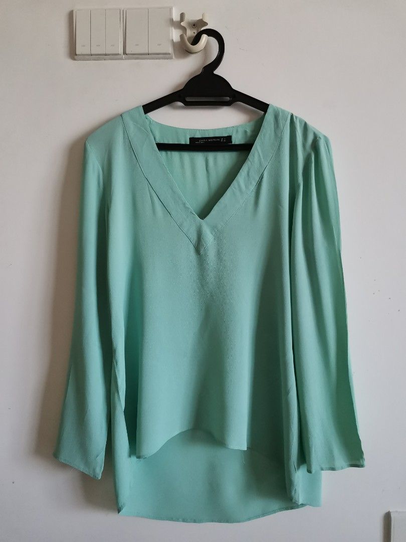 Mint green blouse zara top