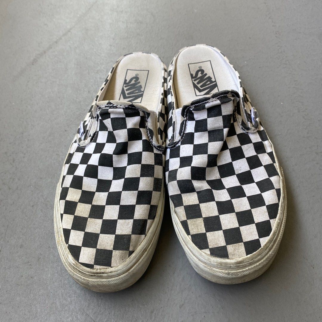 Gingham vans slip ons black clearance