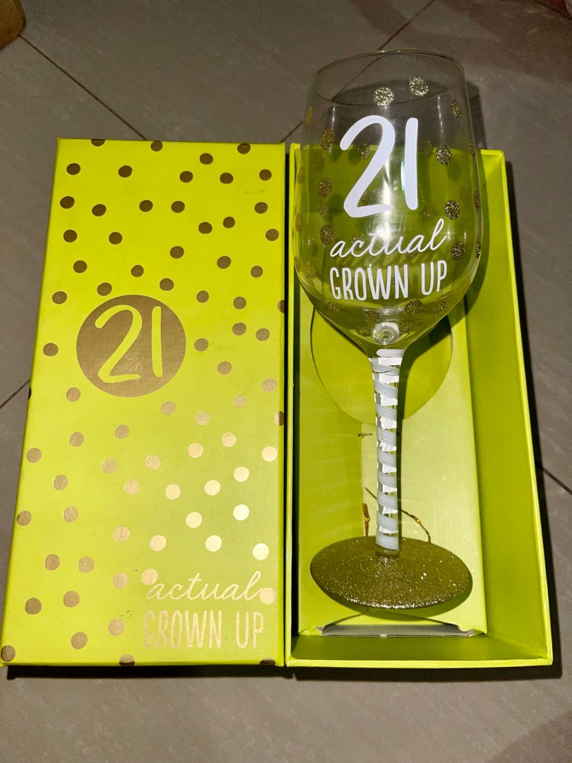21 birthday glass u.s, Hobbies & Toys, Stationary & Craft, Occasions & Party Supplies on Carousell