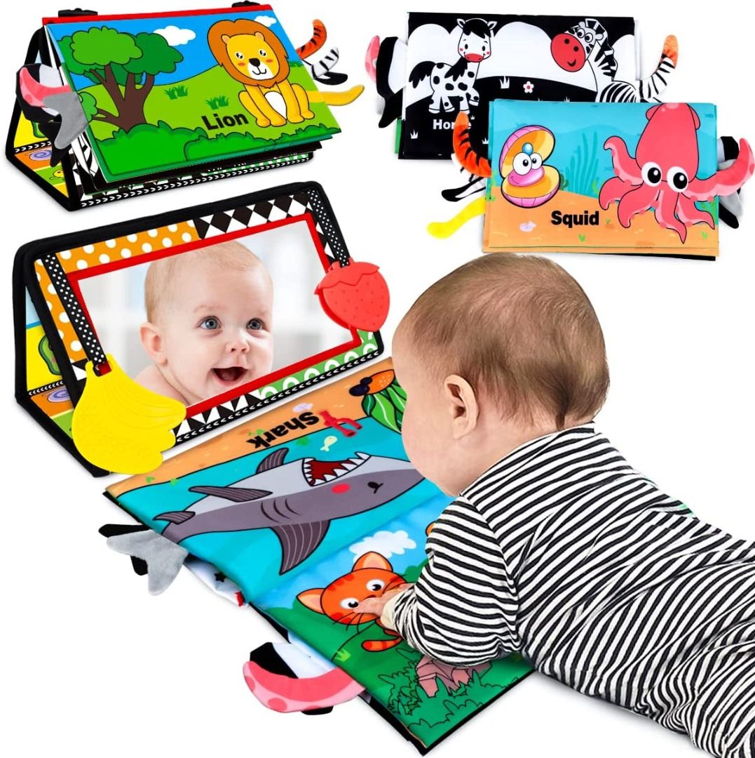 Tummy Time Mirror Toys With Cloth Books