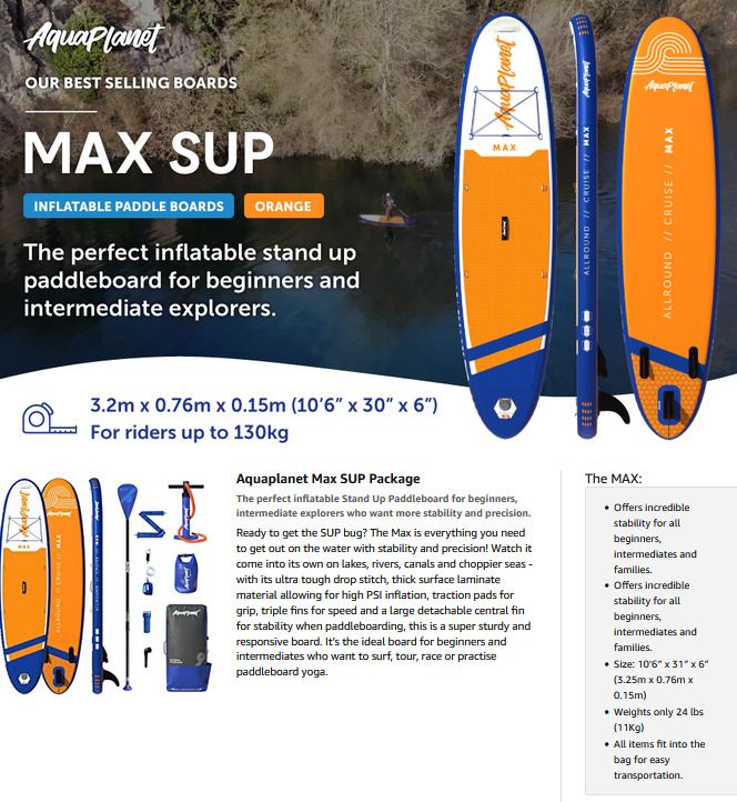 Inflatable Stand Up Paddle Board Kit Max 10.6 Foot, Sports