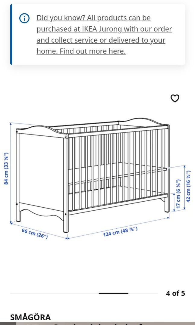 Baby cot with 4 wheels (lockable), Babies & Kids, Baby Nursery & Kids