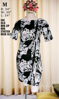 Black and White Elegant Floral Silk Mini Dress