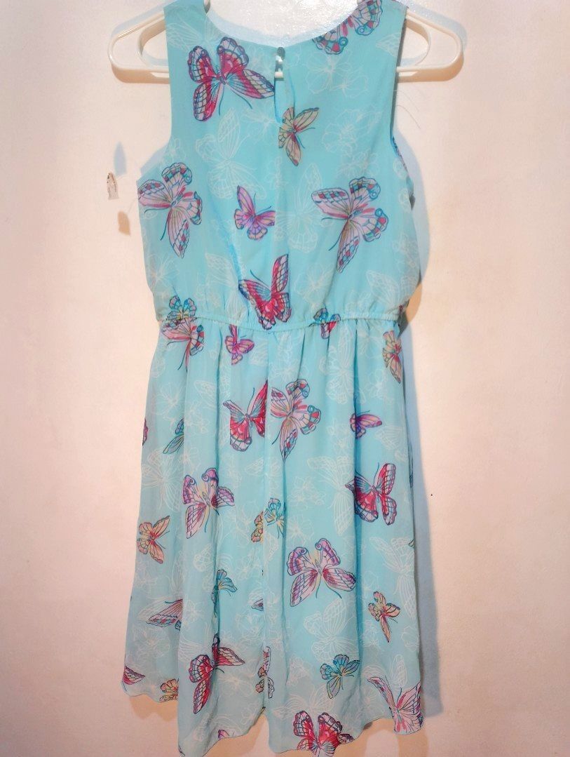 Blue And Pink Butterfly Print Dress