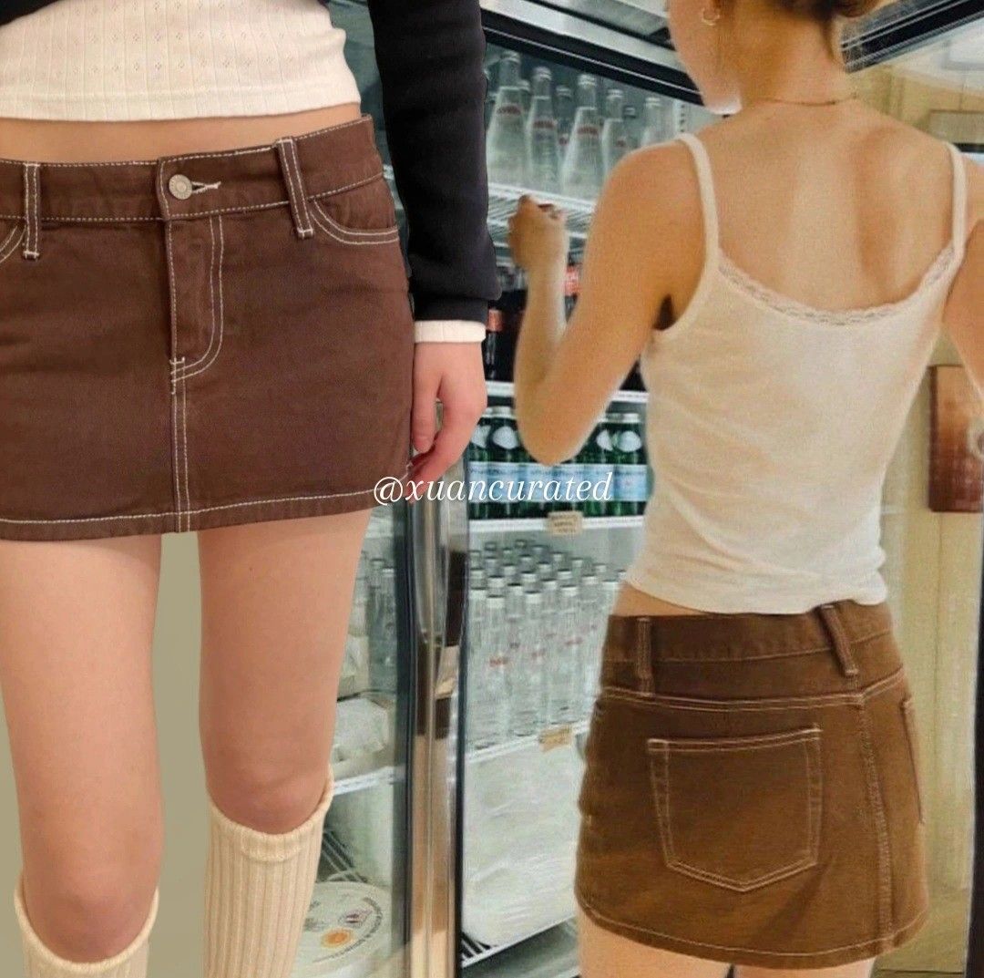 BNWOT Brandy Melville Malia Mini Skirt in Brown denim button