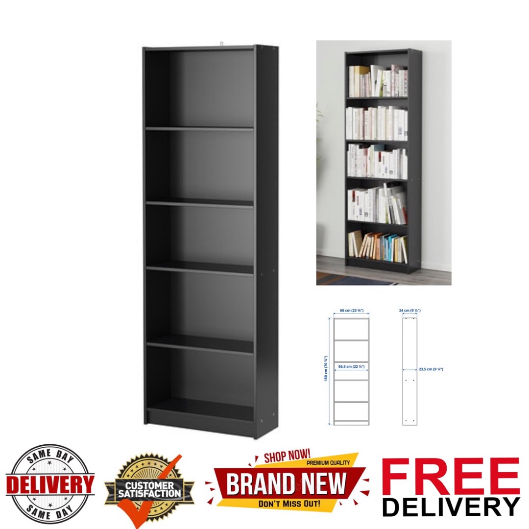Bookcase, Bookshelf, FINNBY Bookcase Black, 60x180, Furniture & Home