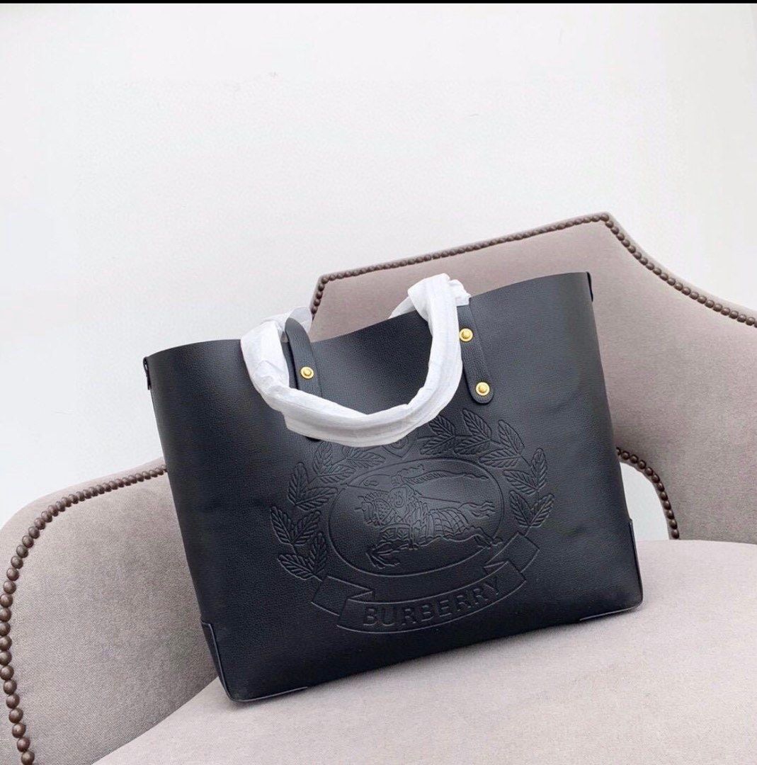 Burberry small embossed crest leather tote store