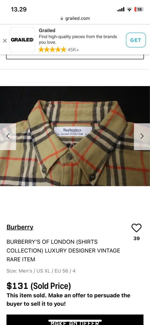 BURBERRY'S OF LONDON (SHIRTS COLLECTION) LUXURY DESIGNER VINTAGE RARE ITEM